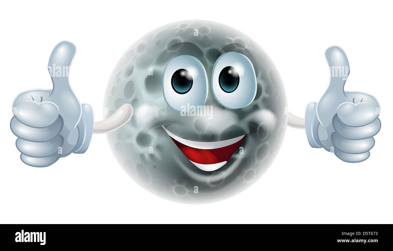 An illustration of a cute happy moon cartoon man character giving a thumbs up. Stock Photo