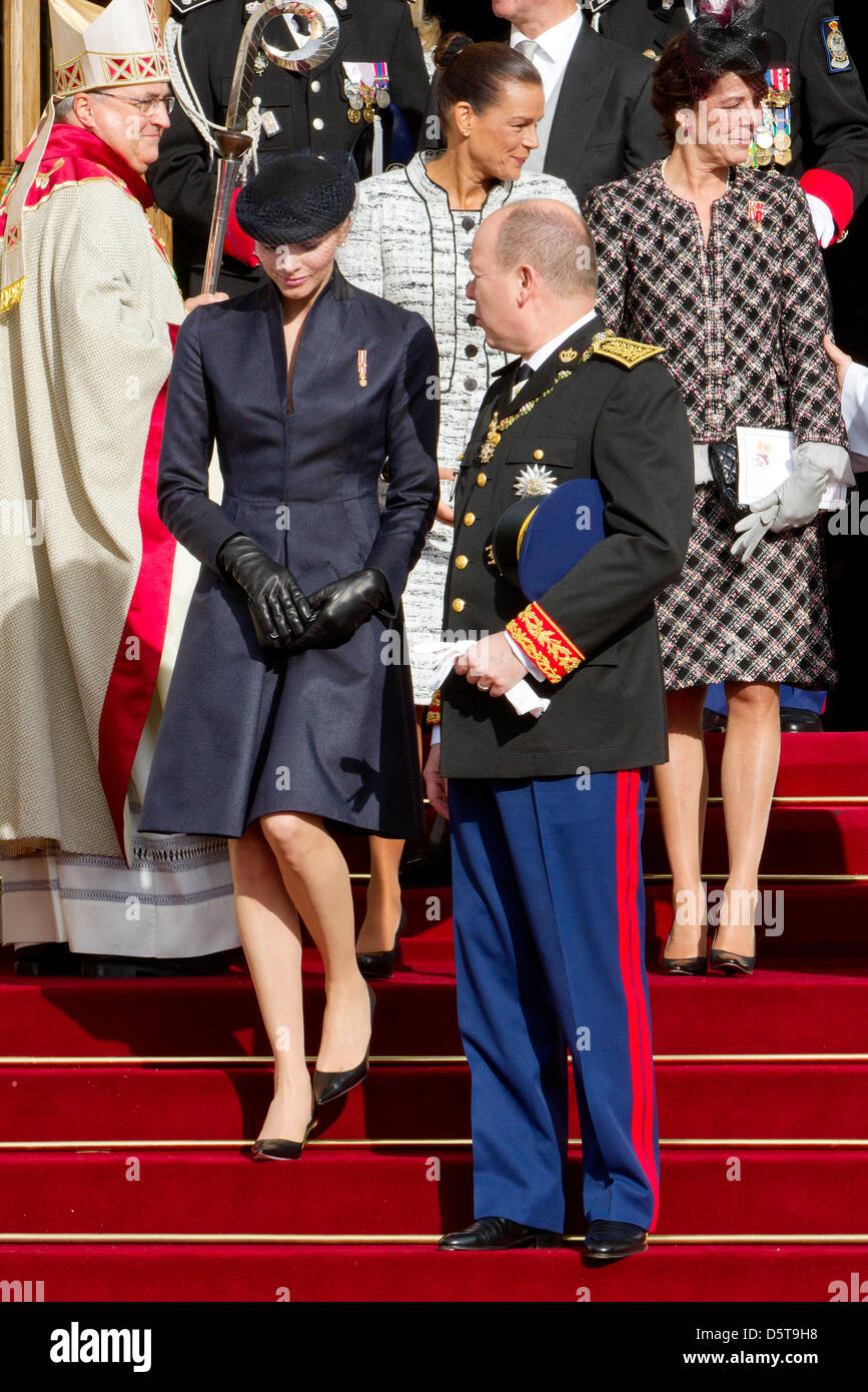Prince Albert and Princess Charlene of Monaco attend the mass at the ...
