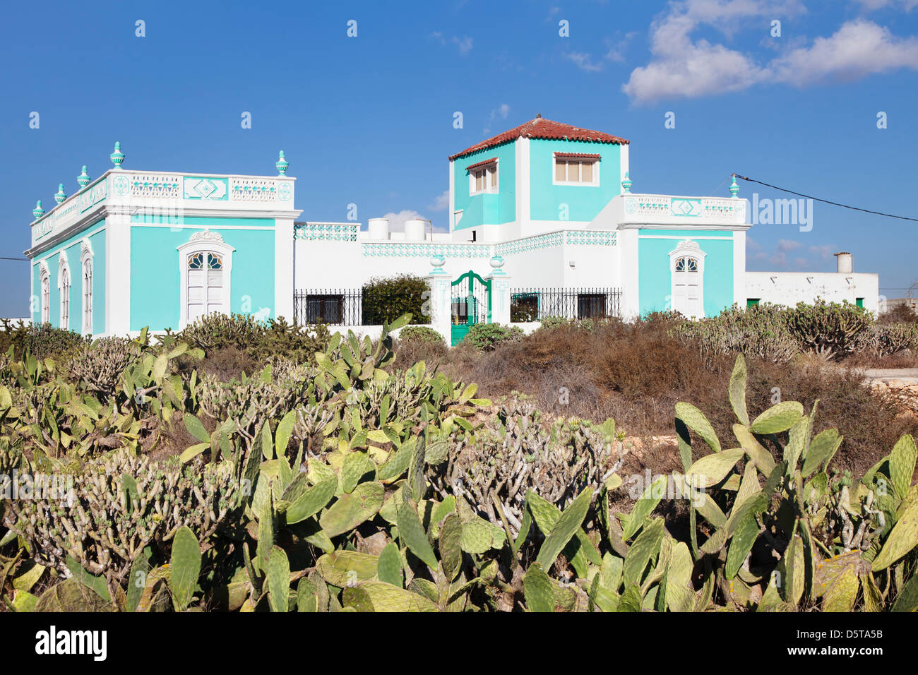 Villa inmitten von Kakteen, Antigua, Fuerteventura, Kanarische Inseln, Spanien Stock Photo