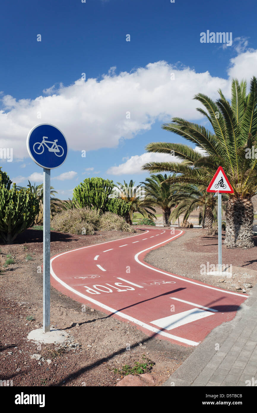 Bicycle road, Las Playitas, Fuerteventura, Canary Islands, Spain Stock Photo