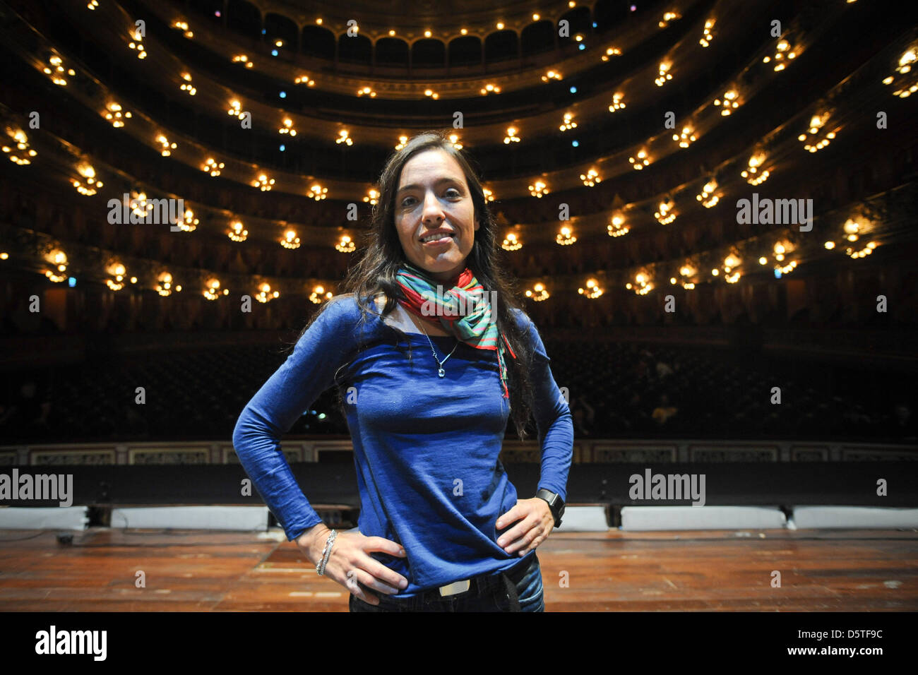 Director Valentina Carrasco poses on the stage of the Teatro Colon during a rehearsal of 'The Compact Ring' by Richard Wagner in Buenos Aires, Argentina, 13 November 2012. The compact version of Wagner's 'Ring' directed by Valentina Carrasco will celebrate its world premiere on 27 November 2012. The four operas of this version are planned to be performed during seven hours on a sin Stock Photo