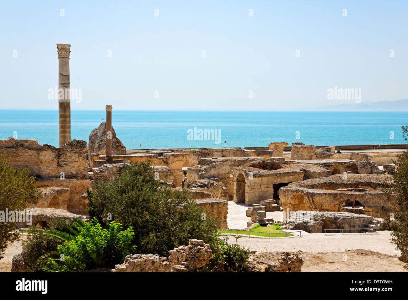 Ruins of ancient Antonine Baths in Carthage. Shot with polarizing filter. Stock Photo