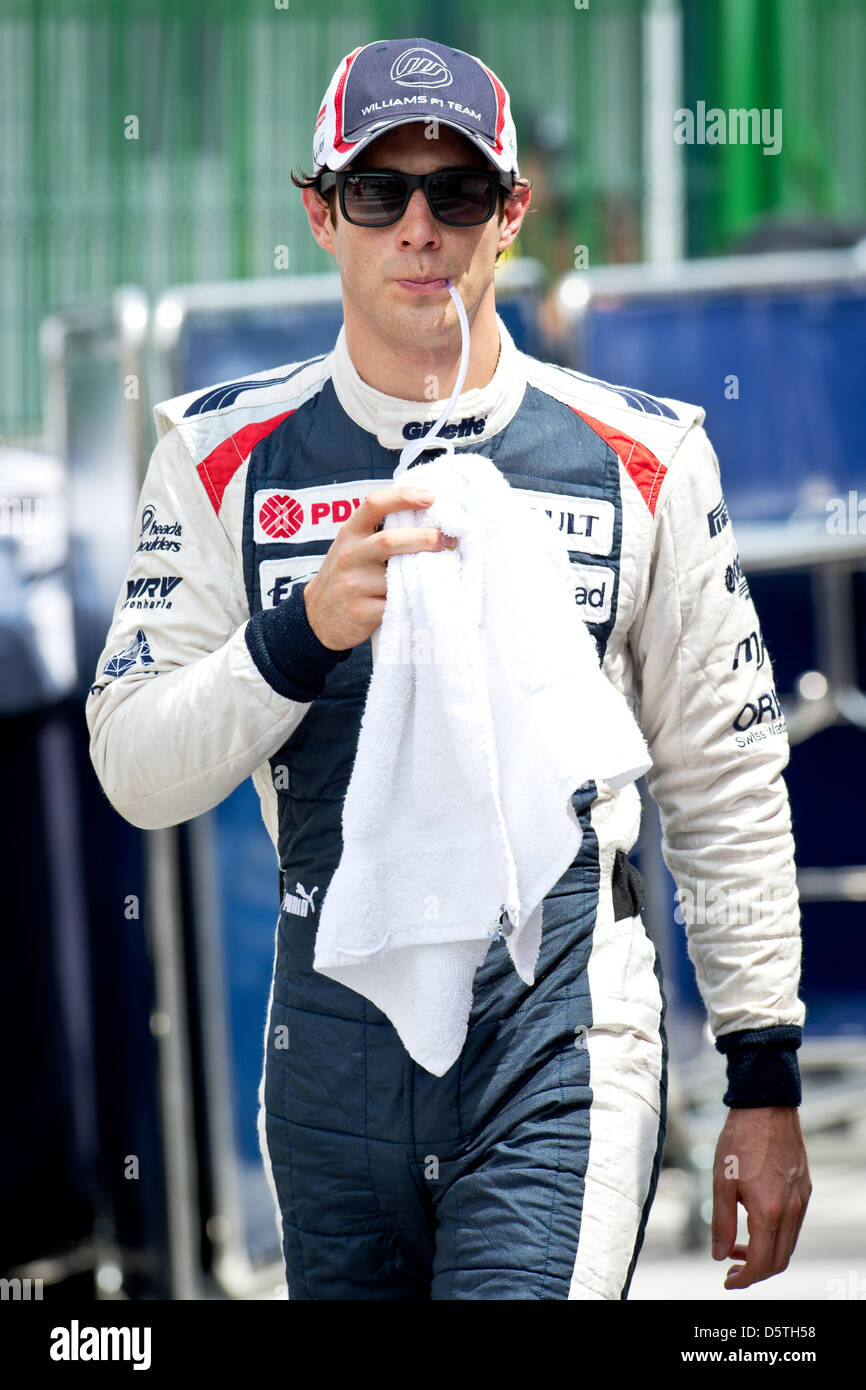 Brazilian Formula One driver Bruno Senna of Williams walks through the