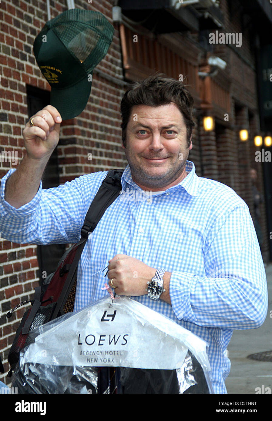 Nick Offerman Celebrities arrive at The Ed Sullivan Theater for 'The Late Show with David Letterman' New York City, USA - Stock Photo