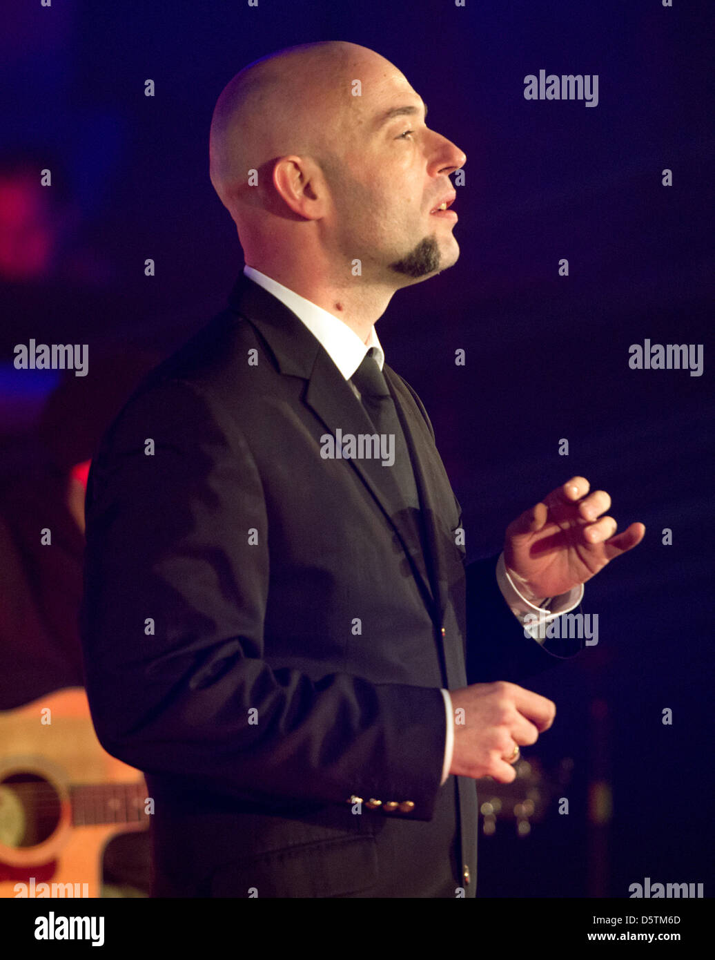 'Der Graf' of the German band 'Unheilig' performs during a concert at Eberbach monastery near Eltville, Germany, 27 November 2012. Only 60 people attended the concert which was organised by the private broadcaster FFH. Photo: Boris Roessler Stock Photo