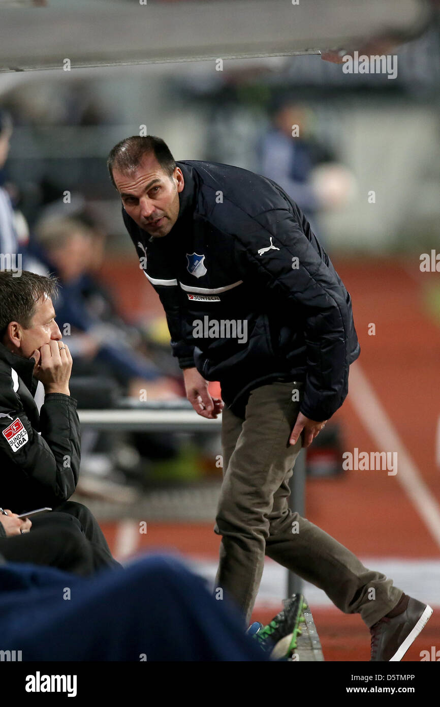 Hoffenheim's head coach Markus Babbel walks to the coaches' bench during the Bundesliga soccer match between FC Nuremberg and 1899 Hoffenheim at Stadium nuremberg in Nuremberg, Germany, 28 November 2012. Photo: DANIEL KARMANN (ATTENTION: EMBARGO CONDITIONS! The DFL permits the further utilisation of up to 15 pictures only (no sequntial pictures or video-similar series of pictures a Stock Photo