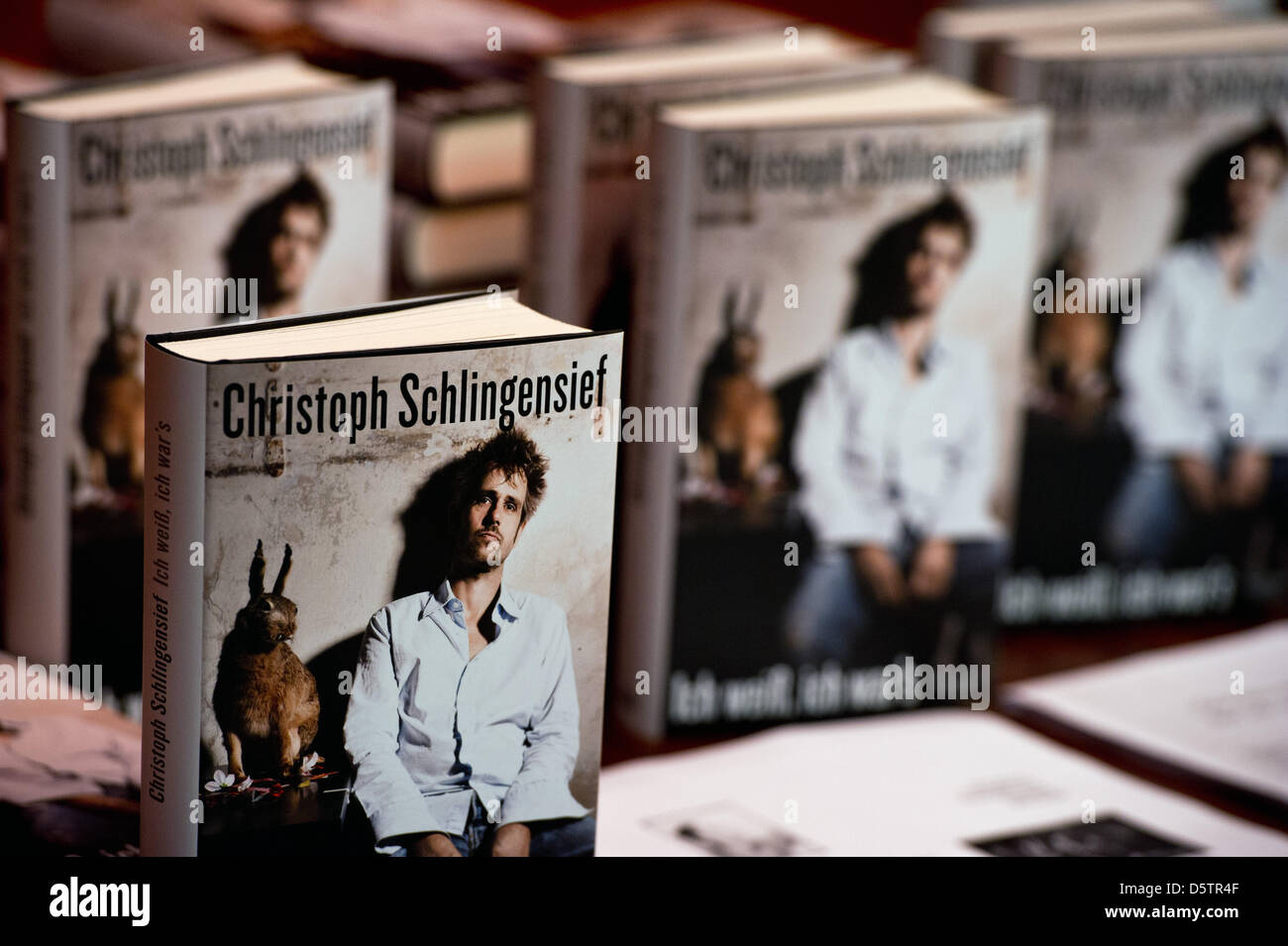 The book 'Ich weiss, ich war's' ('I know, it was me') by Christoph Schlingensief is on display during a press conference at the Volksbuehne in Berlin, Germany, 24 September 2012. The book will be published on 08 October 2012. Photo: SOEREN STACHE Stock Photo