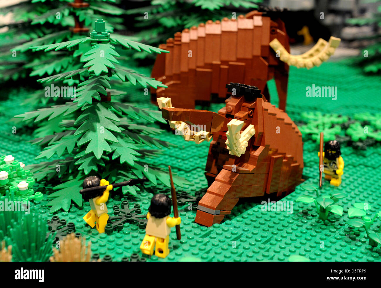 Lego Neanderthals hunt a mammoth at the special exhibition 'Lego time  travel' at the Helms Museum in Hamburg, Germany, 25 September 2012. The  exhibition, which tells the history of mankind with lego