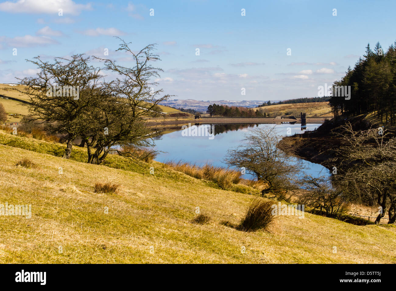 Ogden Clough Reservoir reflecting a beautiful day, Lancashire, Forest of Bowland Stock Photo