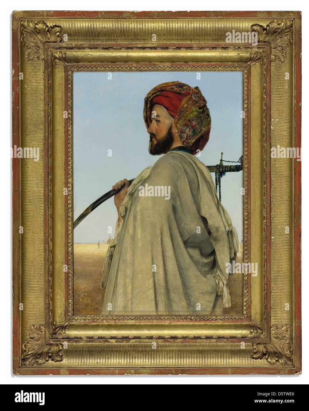 (HANDOUT) A handout dated 26 September 2012 shows an image of a painting showing a man with a turban by John Frederick Lewis from 1868 (A Memlook Bey, Egypt) being auctioned at Sotheby's in New York, USA. This was the most expensive piece auctioned from the treasure's of Astor's hom which sold for almost 1.6 million dollars. Photo: Sotheby's NY (ATTENTION: For use only in connectio Stock Photo