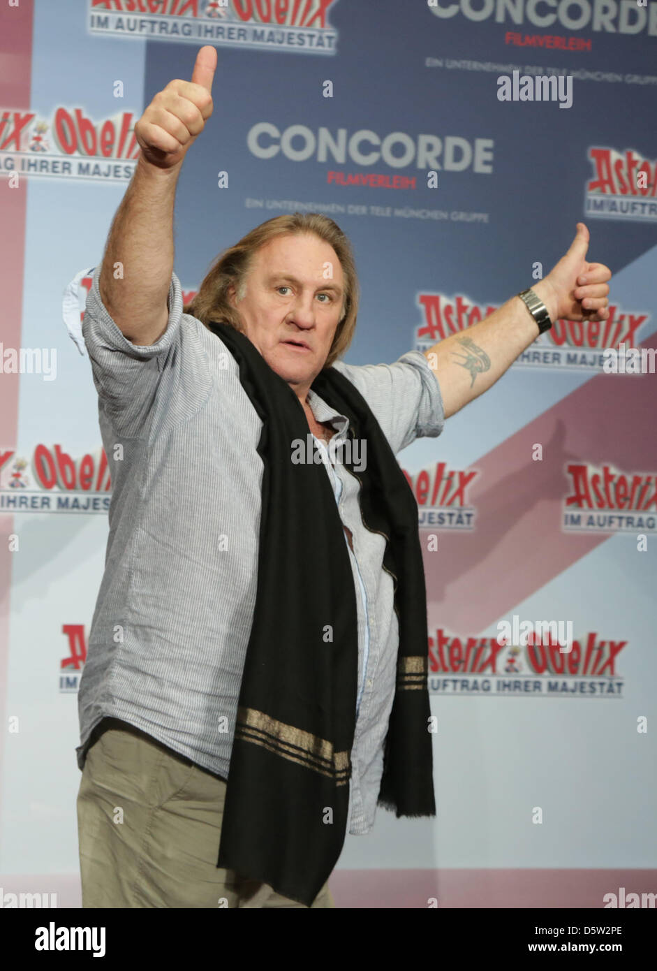 Actor Gerard Depardieu poses during a photocall for their new movie 'Asterix & Obelix - On Her Majesty's Service'  in Berlin, Germany, 01 October 2012. The mocie will come to German cinemas on 18 October 2012. Photo: JOERG CARSTENSEN Stock Photo
