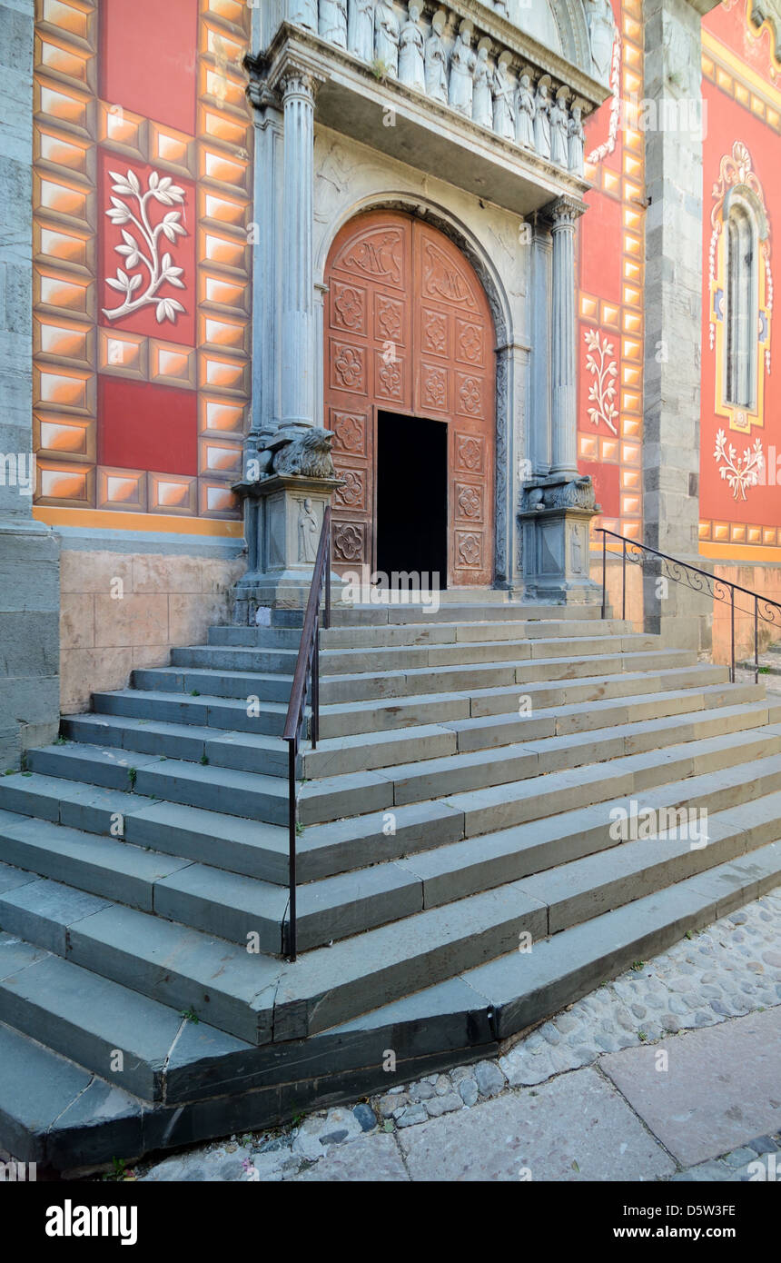 Steps and Facade of the Collégiale Notre-Dame-de-l'Assomption (c12-13th) Church & Former Cathedral Tende Roya Valley Alpes-Maritimes France Stock Photo