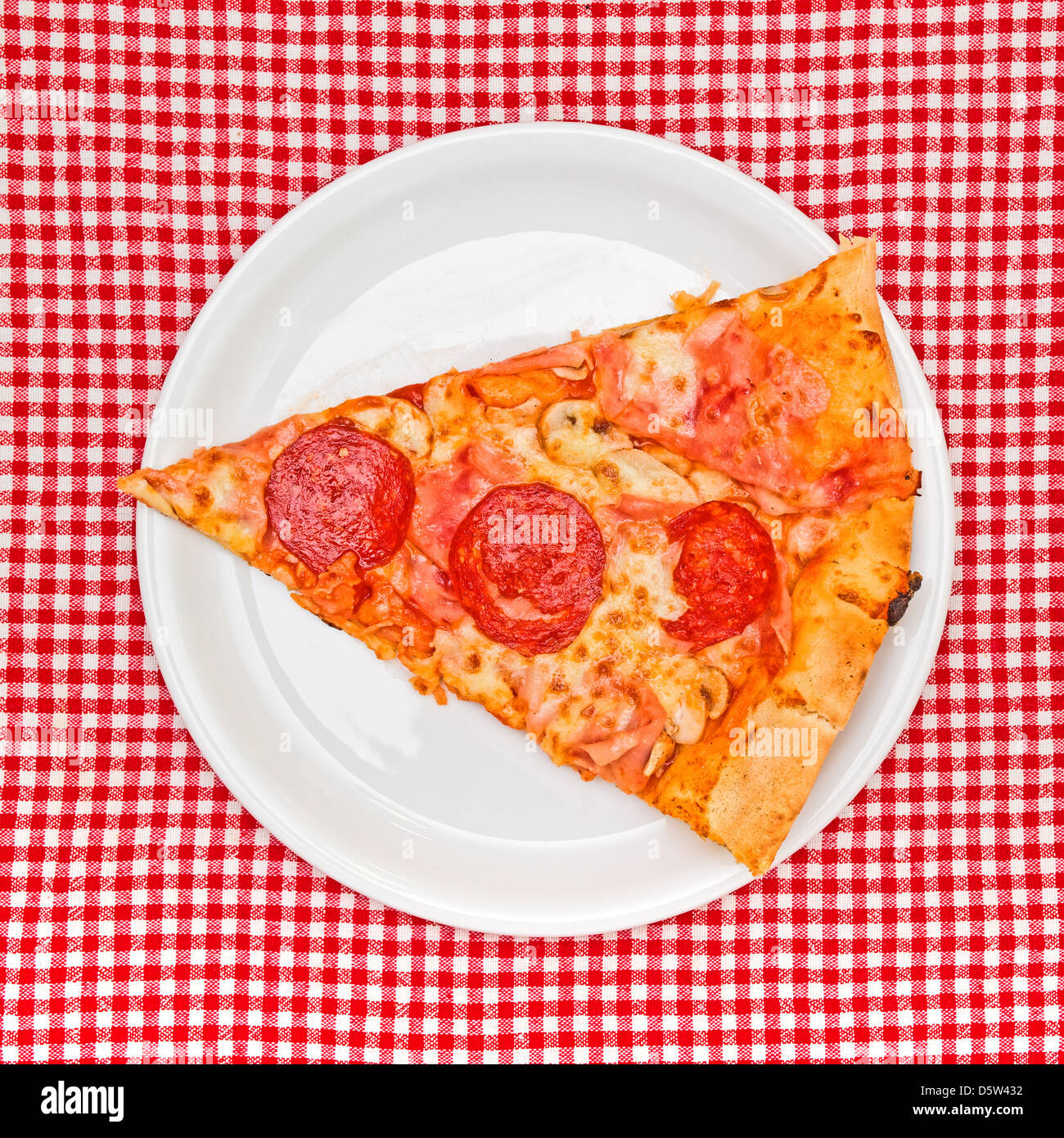 Pepperoni pizza slice on white plate served on table Stock Photo - Alamy