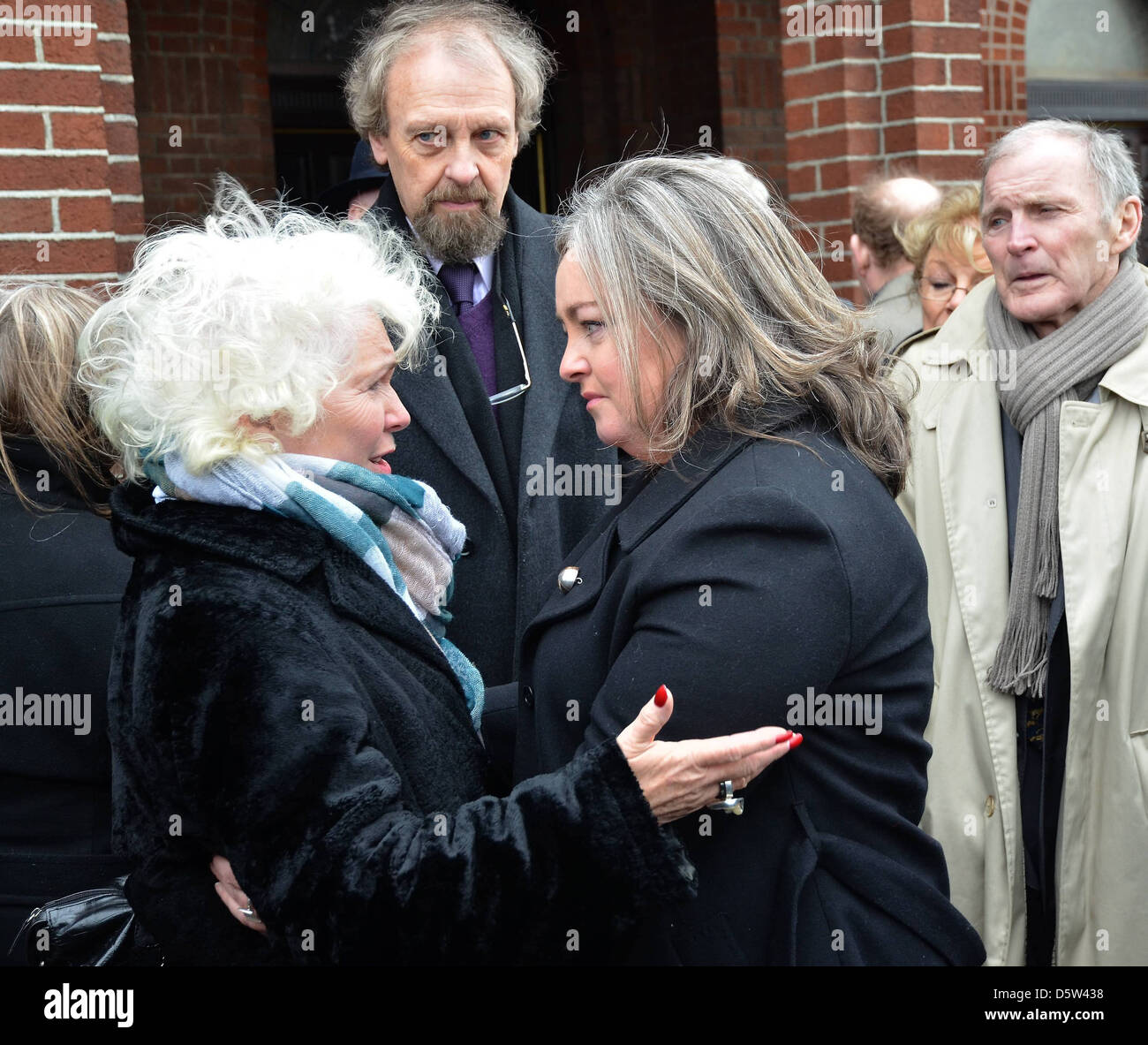 Fionnula Flanagan & Miriam Kelly outside The Church of Miraculous Medal