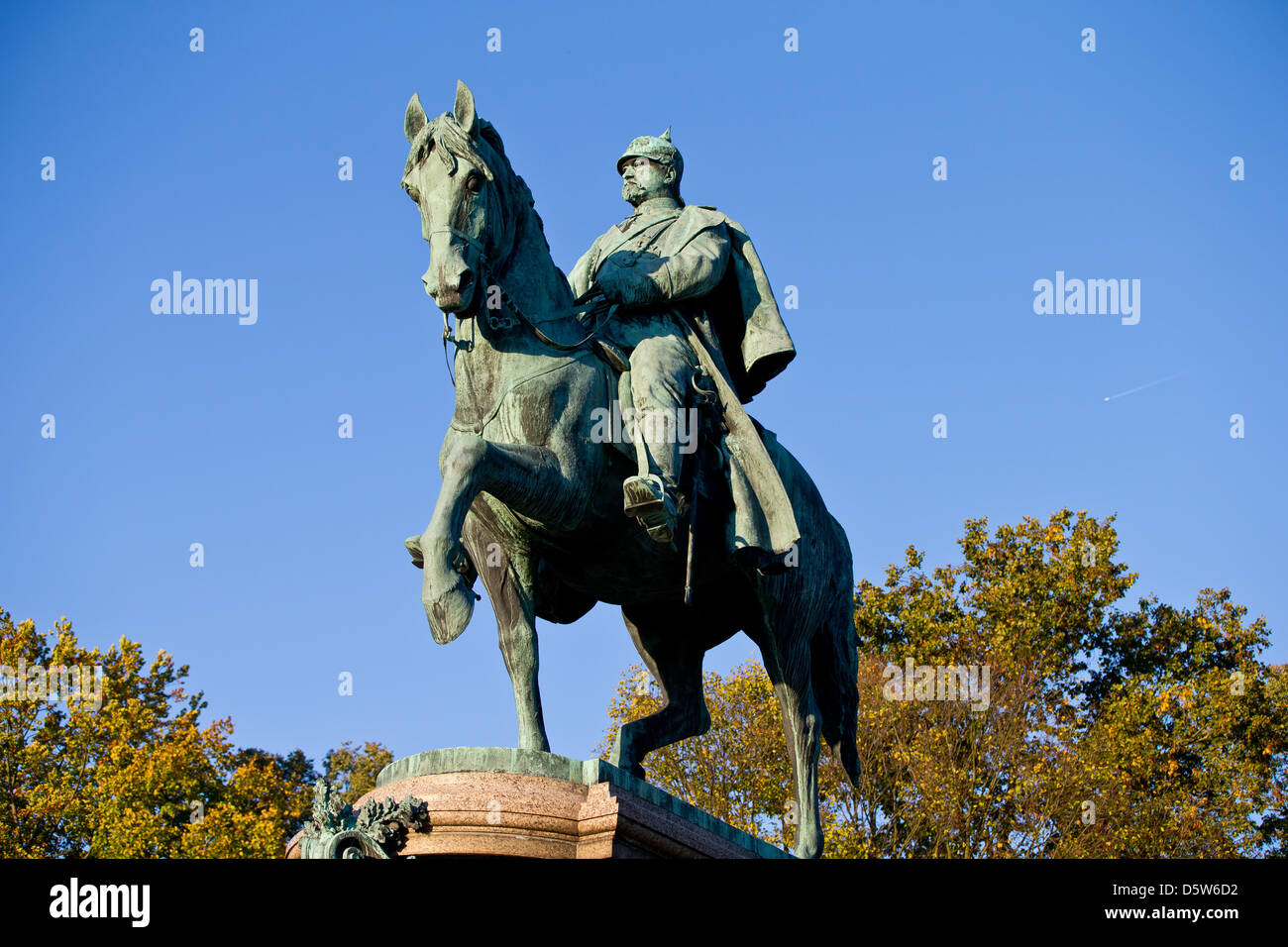 View of the equestrian monument of Ernest II, Duke of Saxe-Coburg and Gotha, at the palace gardens in Coburg, Germany, 02 October 2012. Photo: Daniel Karmann Stock Photo