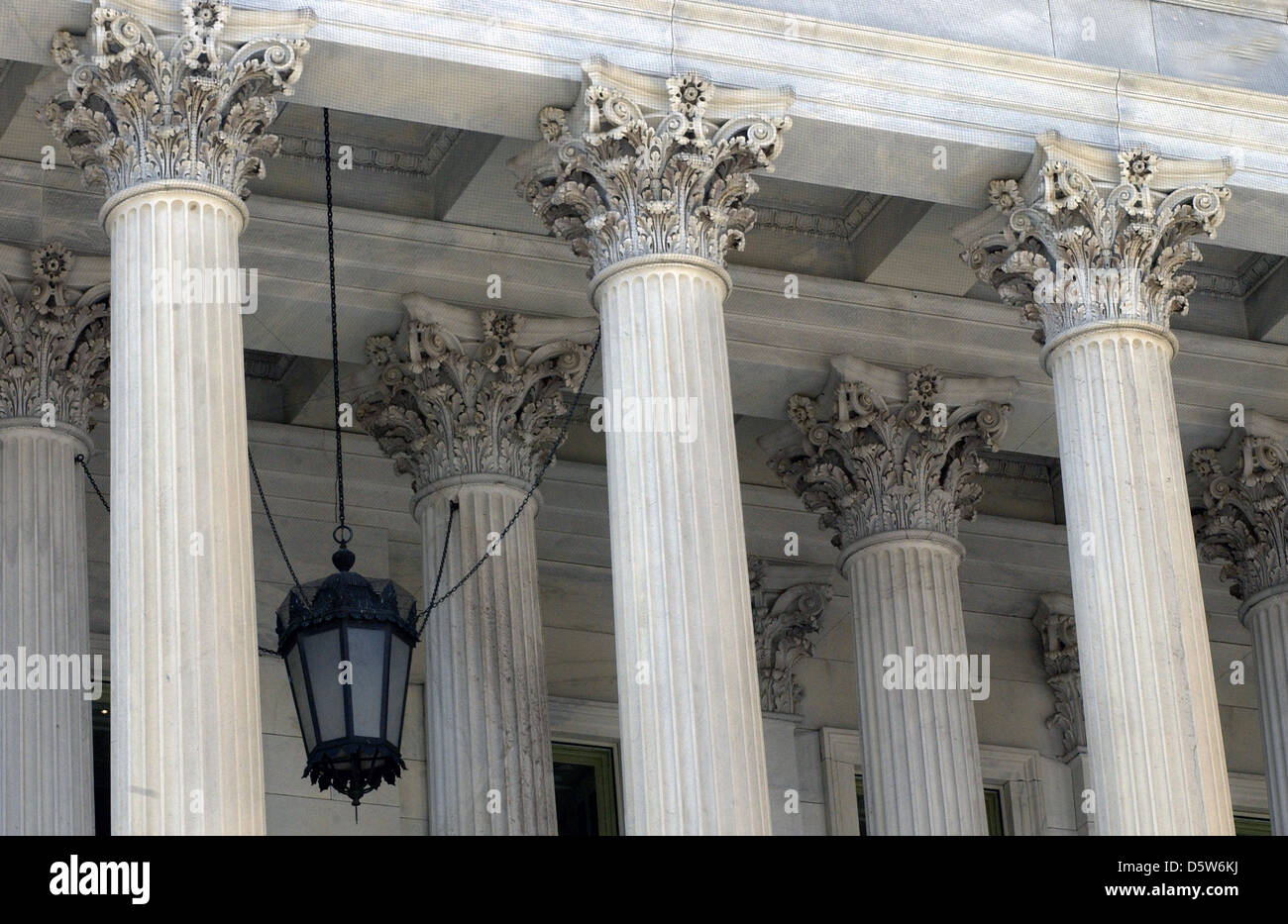 East front pillars and light United States Capitol Washington DC Stock
