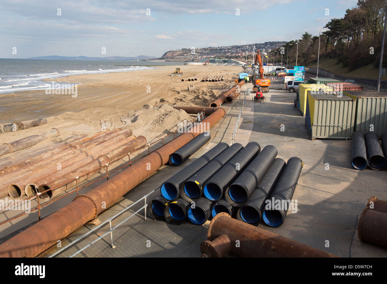 The Wales Coastal Path in North Wales. The Colwyn Bay Waterfront Project redevelopment and flood defence works. Stock Photo