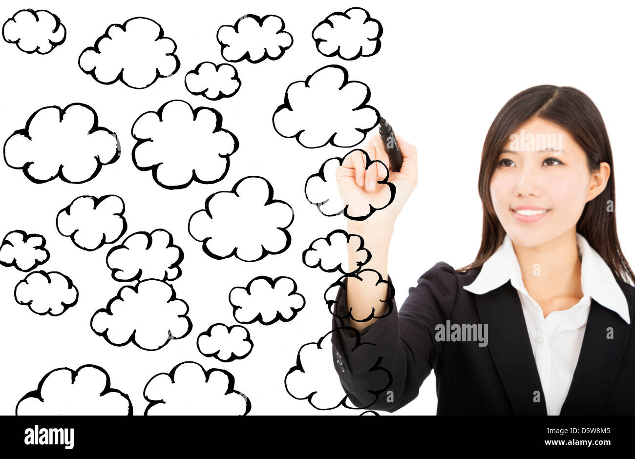 young businesswoman drawing cloud symbol diagram Stock Photo