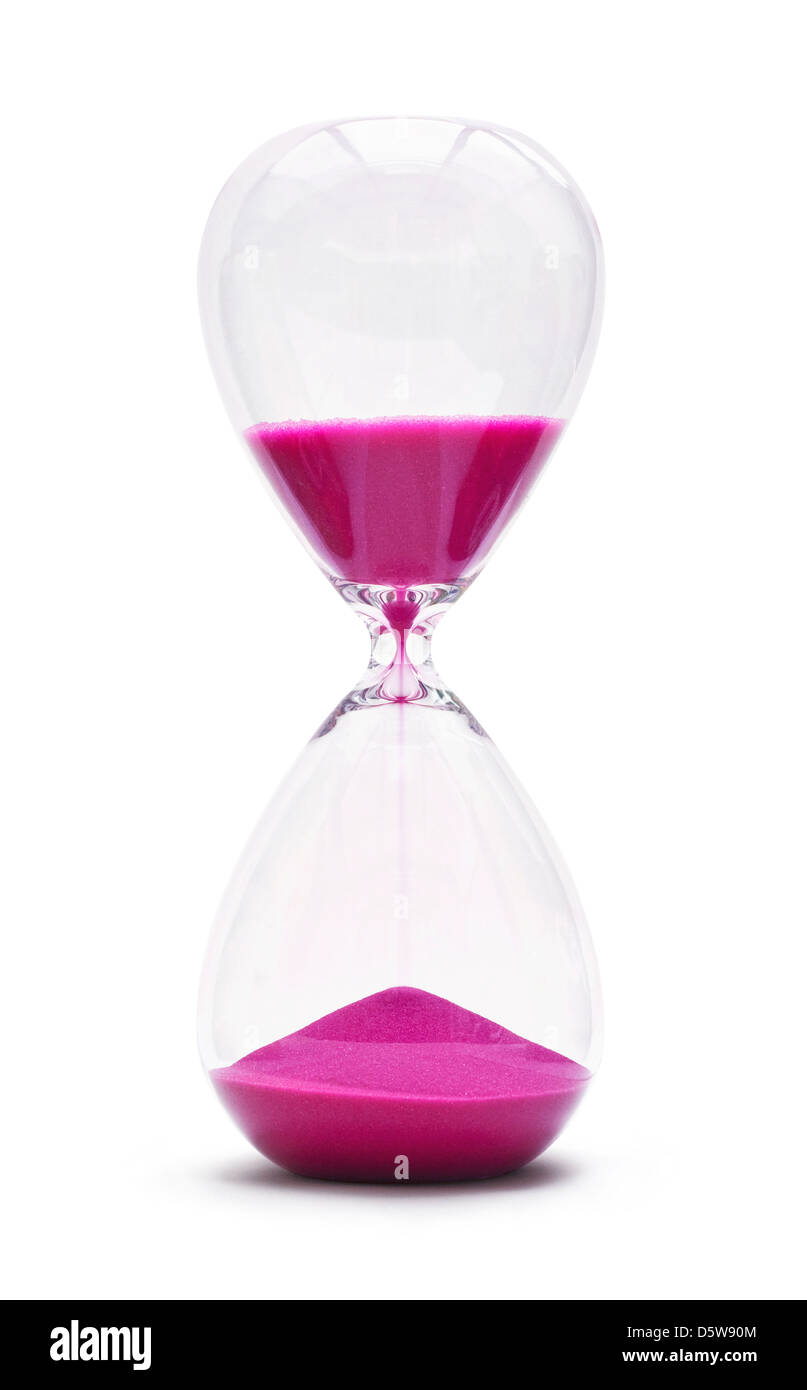 An hourglass showing the sands of time passing cut out on a white background Stock Photo