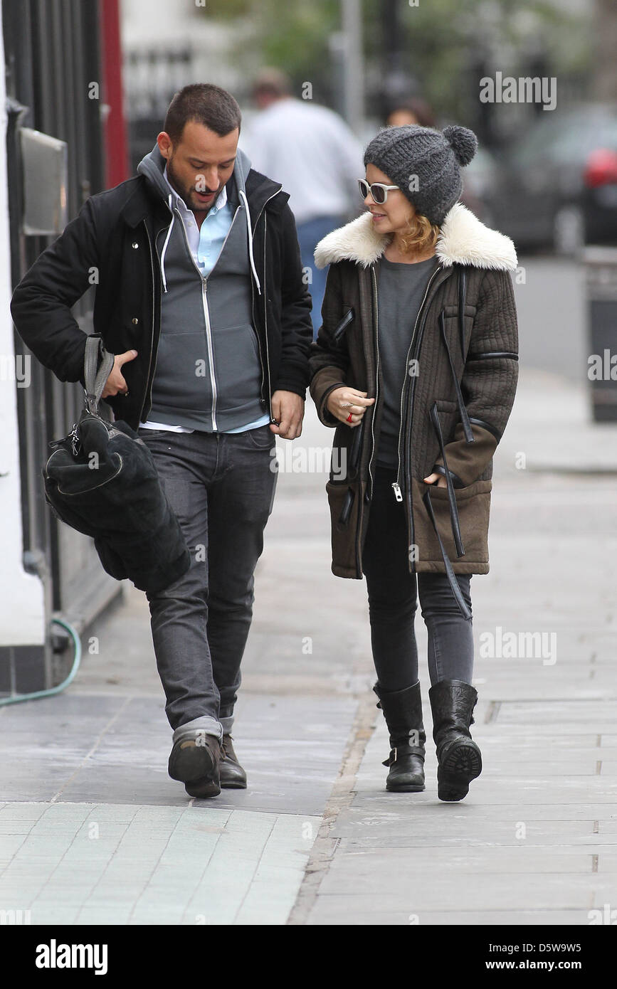 Kylie Minogue out and about in Chelsea wearing a knit hat London