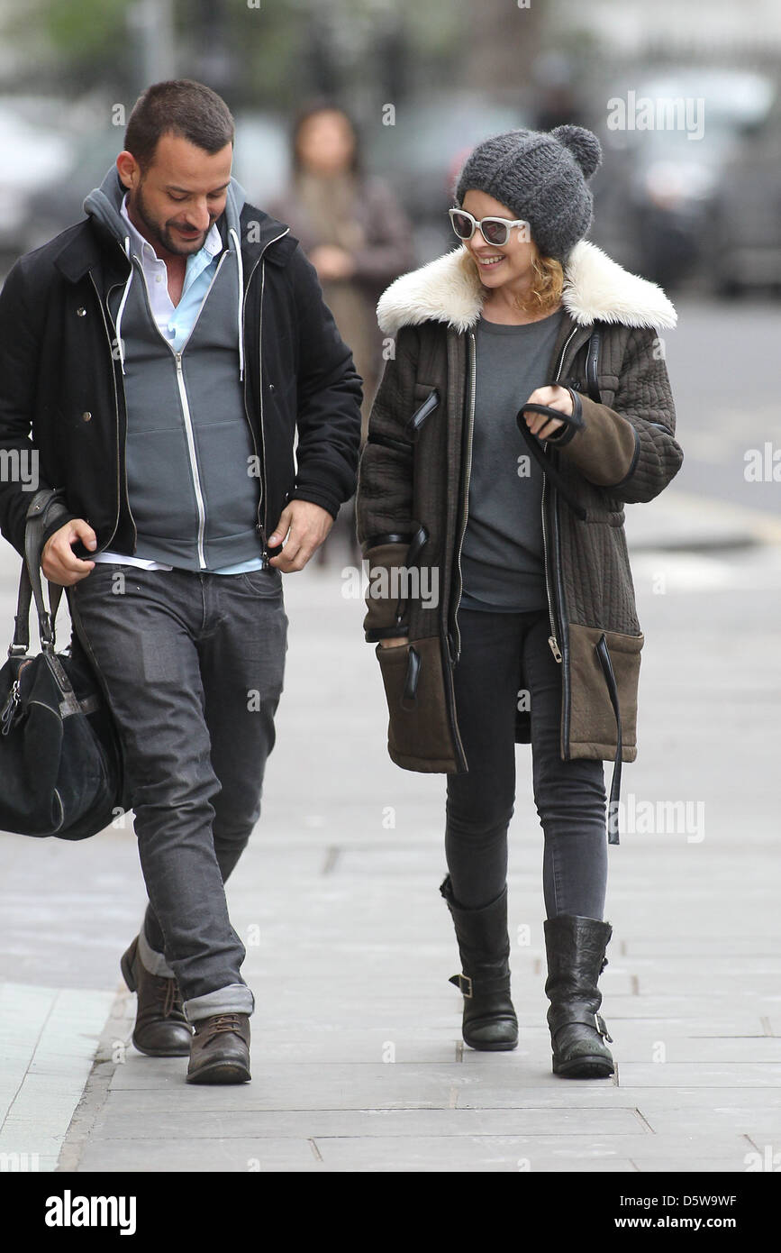Kylie Minogue out and about in Chelsea wearing a knit hat London