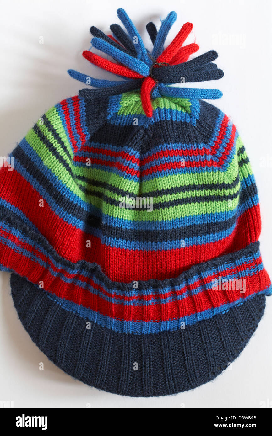 Tuque bonnet ski vintage wool. Navy blue, white and red. Year 70