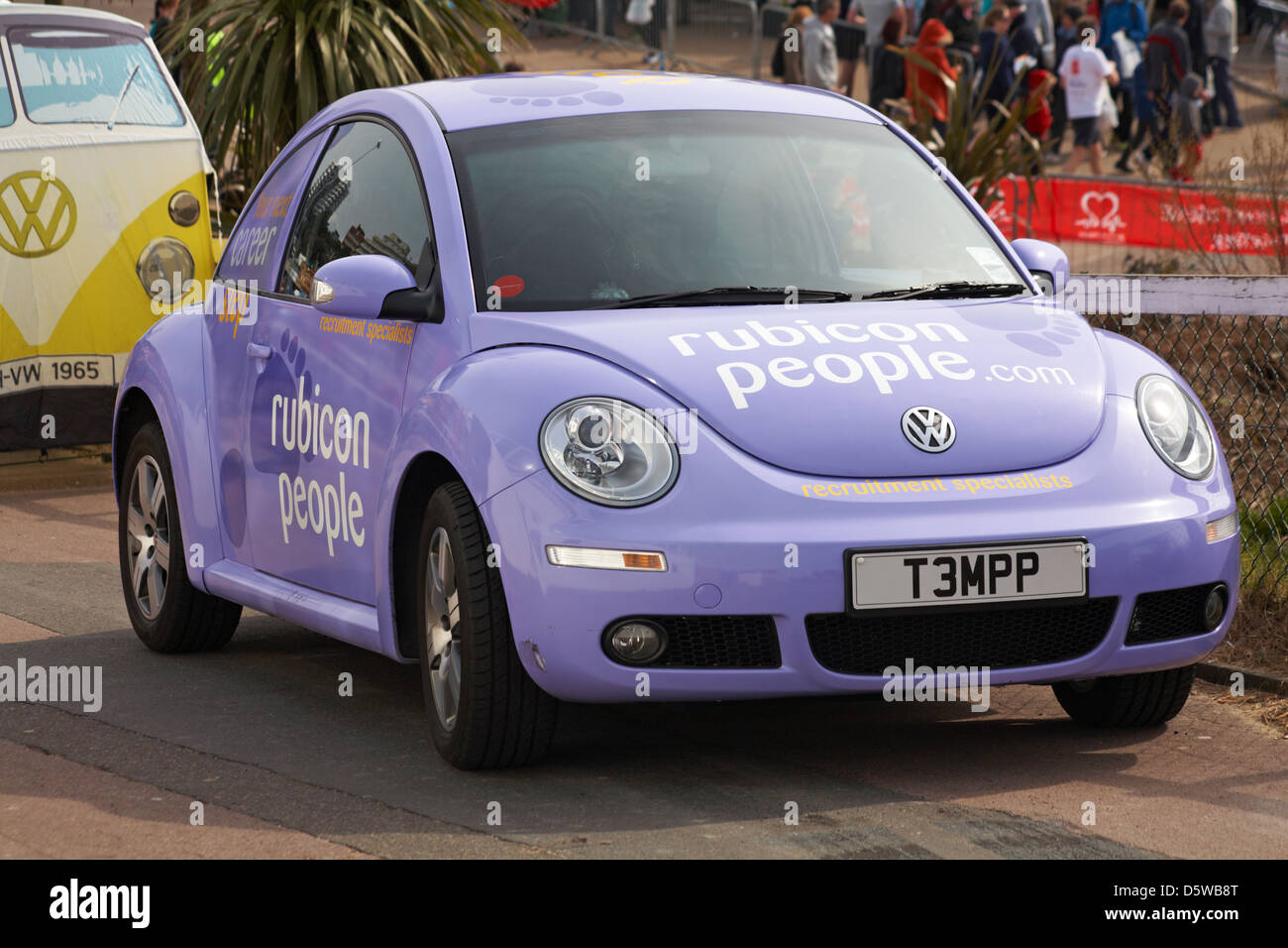 Personalised Volkswagen beetle car VW Beetle - rubicon people recruitment specialists at Bournemouth, Dorset UK in April Stock Photo