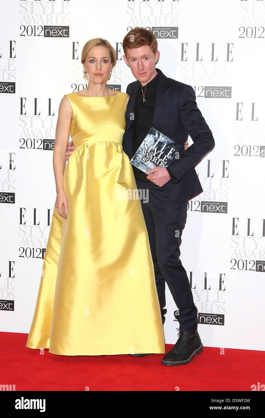 Jordan Askill, British Designer of the year winner and Gillian Anderson The Elle Style Awards 2012 held at The Savoy - Press Stock Photo