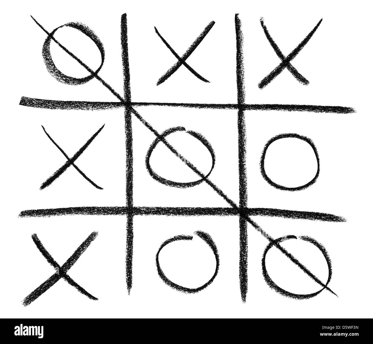 Hand-drawn tic-tac-toe game, isolated on white. Stock Photo