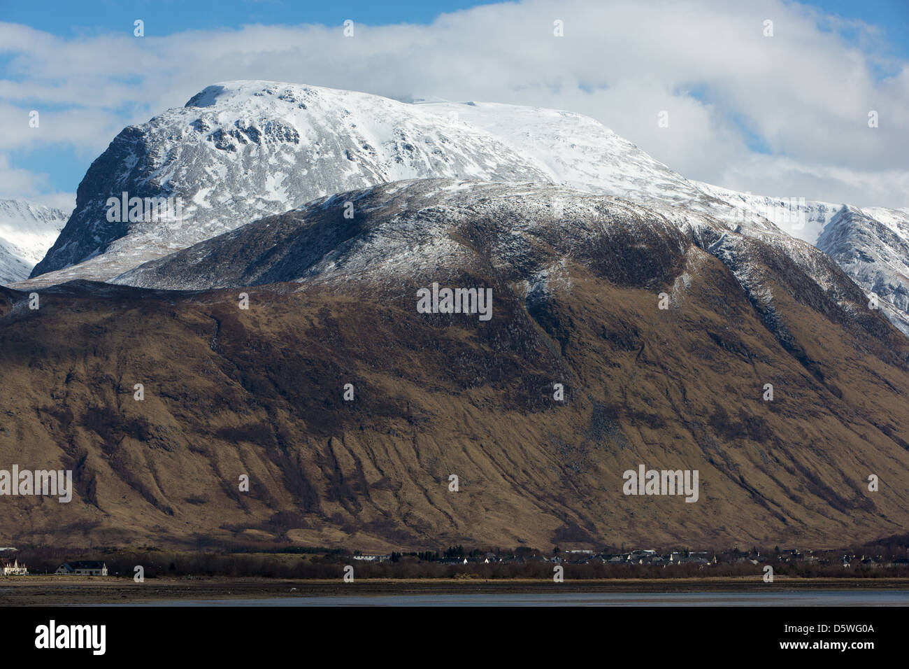 A view of Ben Nevis from Corpach looking across Loch Linnhe Stock Photo