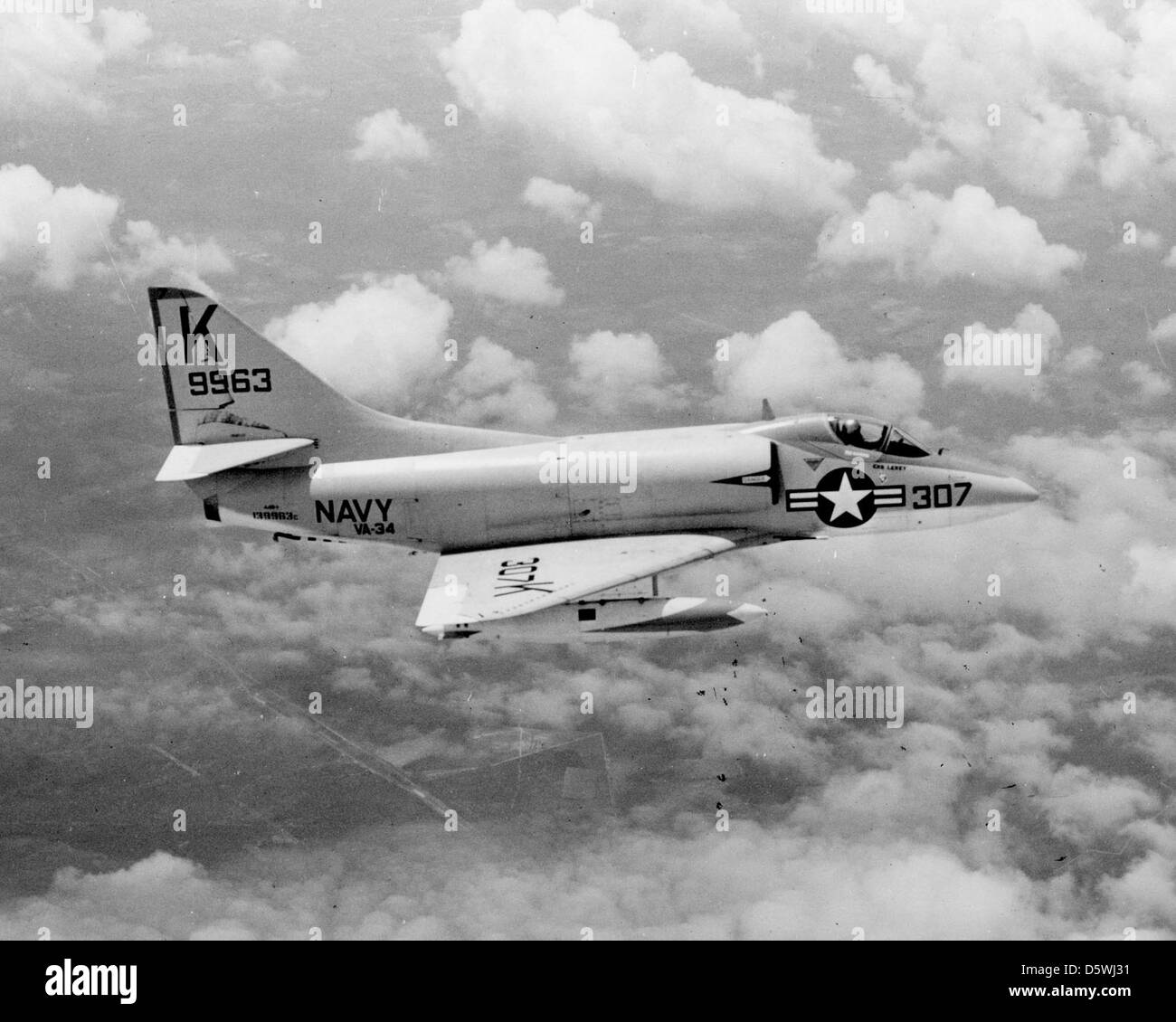 Douglas A4D-1 'Skyhawk' of Navy Attack Squadron 34 (VA-34) 'Blue Blasters'. Stock Photo