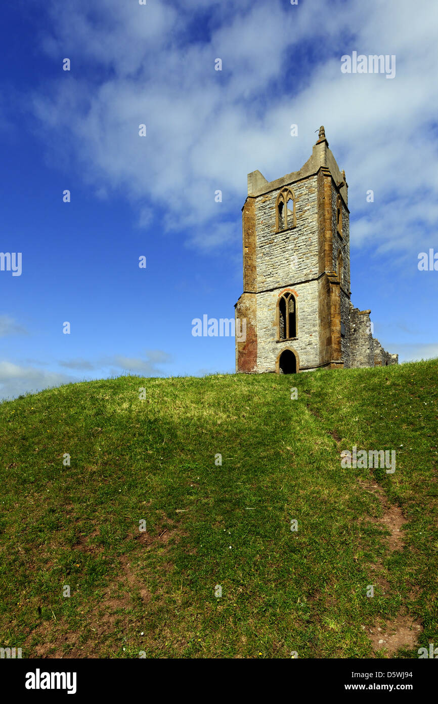 View of the ruins of St Michael's Church on top of Burrow Mump ...