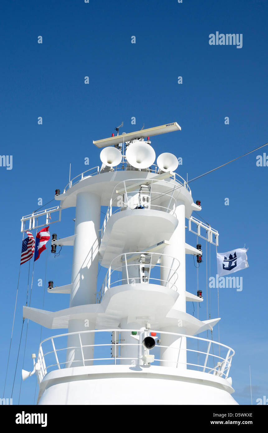 Horn and flags on Royal Caribbean cruise ship Stock Photo - Alamy