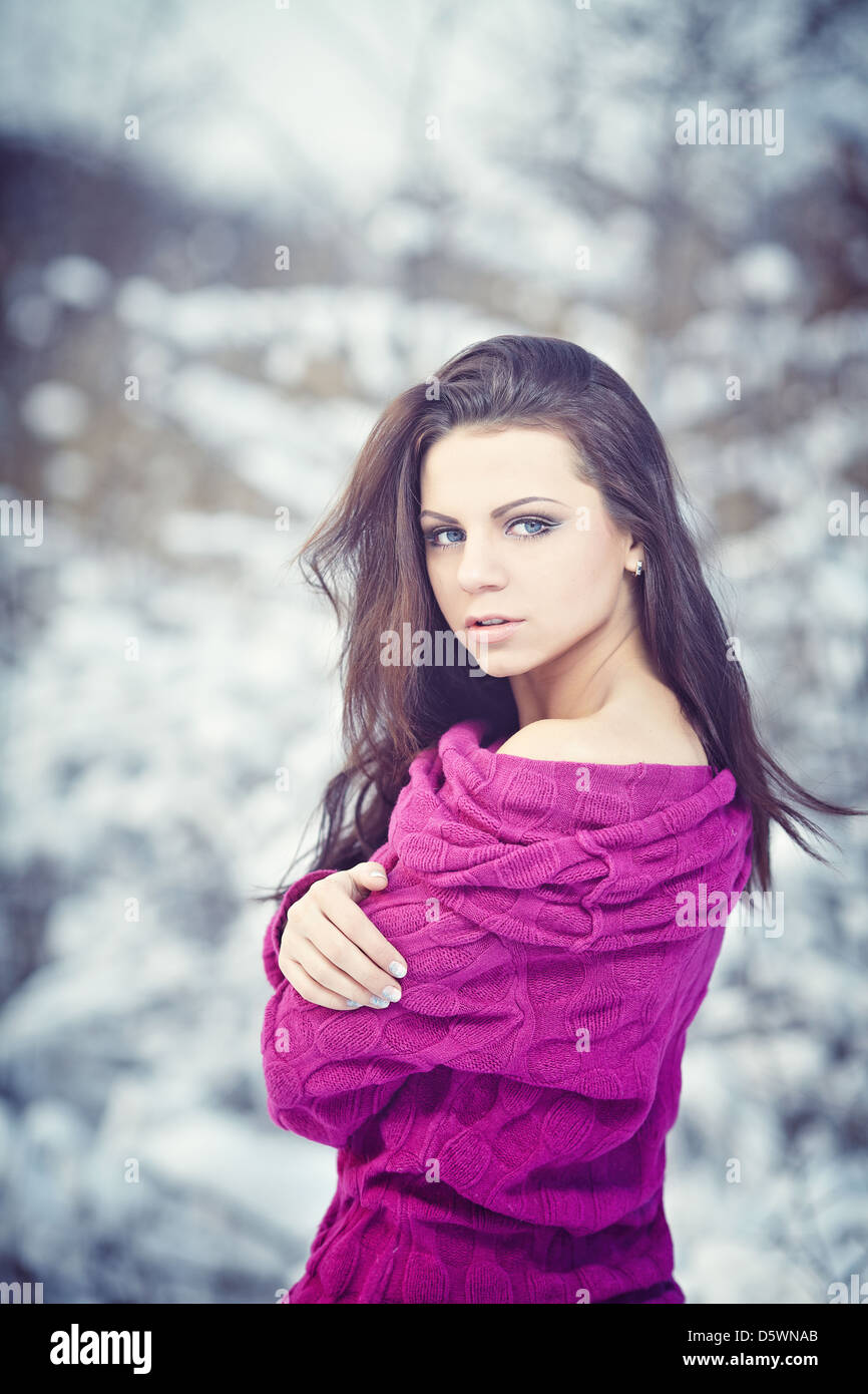 Girl in Winter Park Stock Photo - Alamy