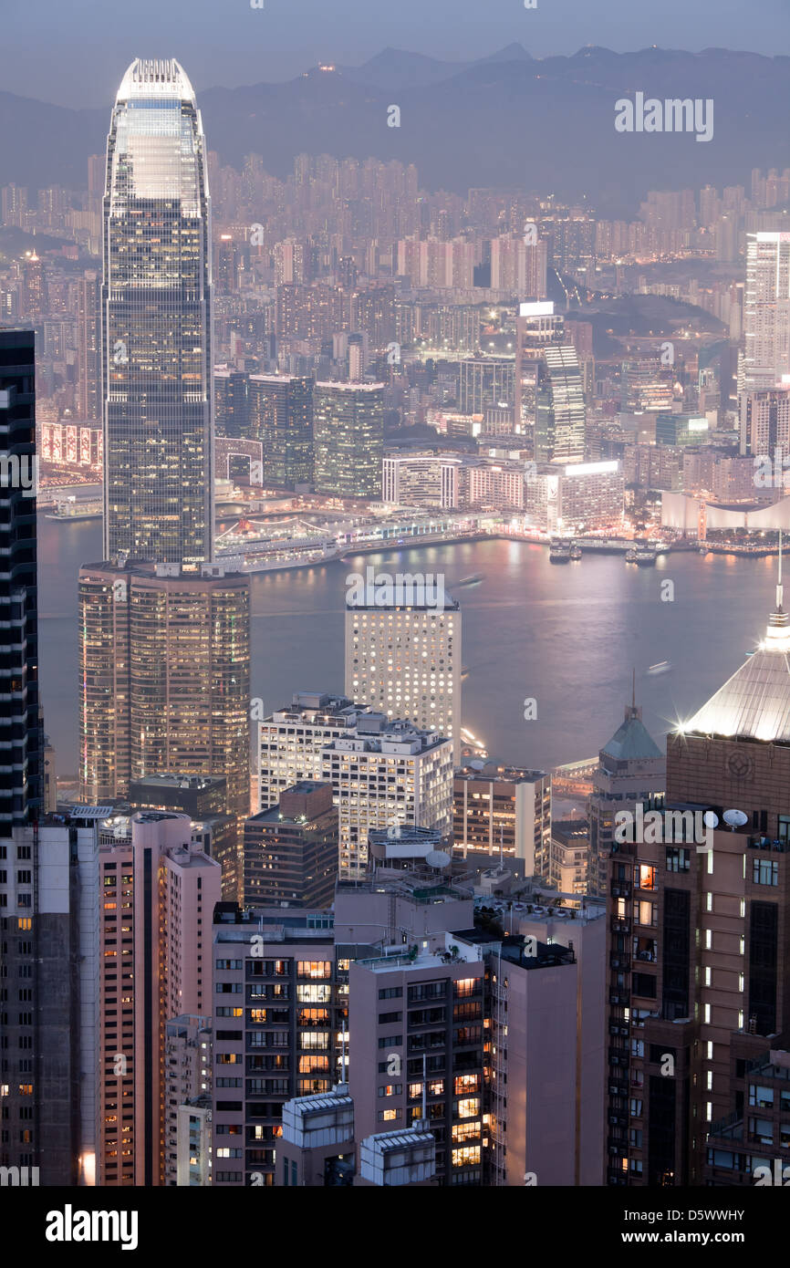 Hong Kong downtown at night lighting Stock Photo - Alamy