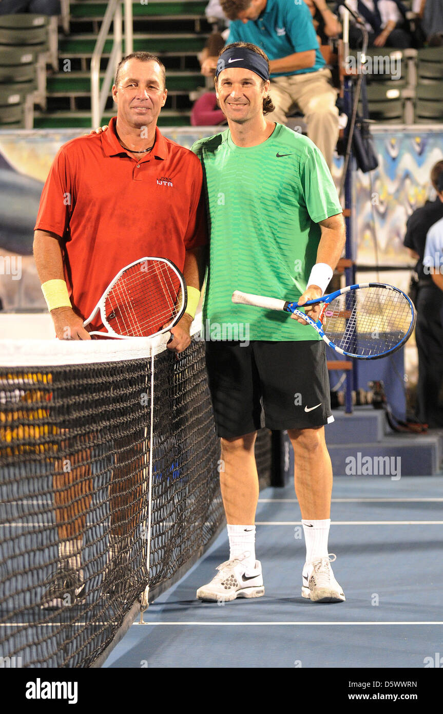 Ivan Lendl and Carlos Moya compete during the Delray Beach