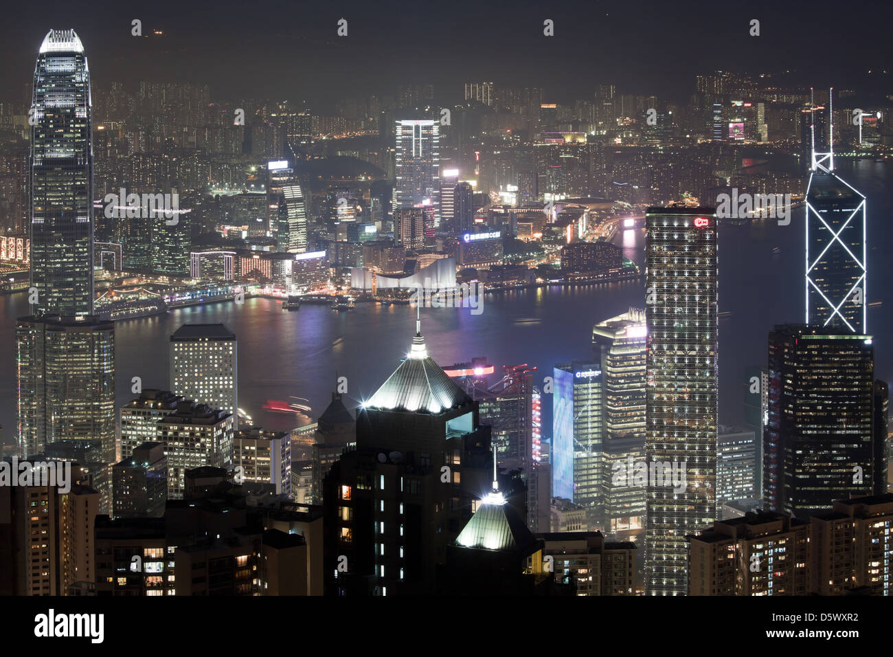 Hong Kong downtown at night lighting Stock Photo - Alamy