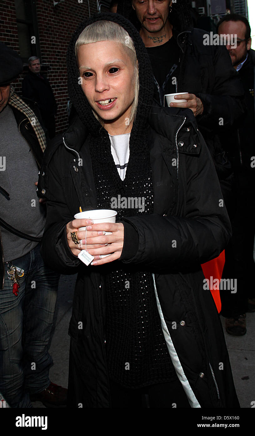 Yolandi Visser of Die Antwoord Celebrities outside of the Ed Sullivan Theater for 'The Late Show with David Letterman' New York Stock Photo