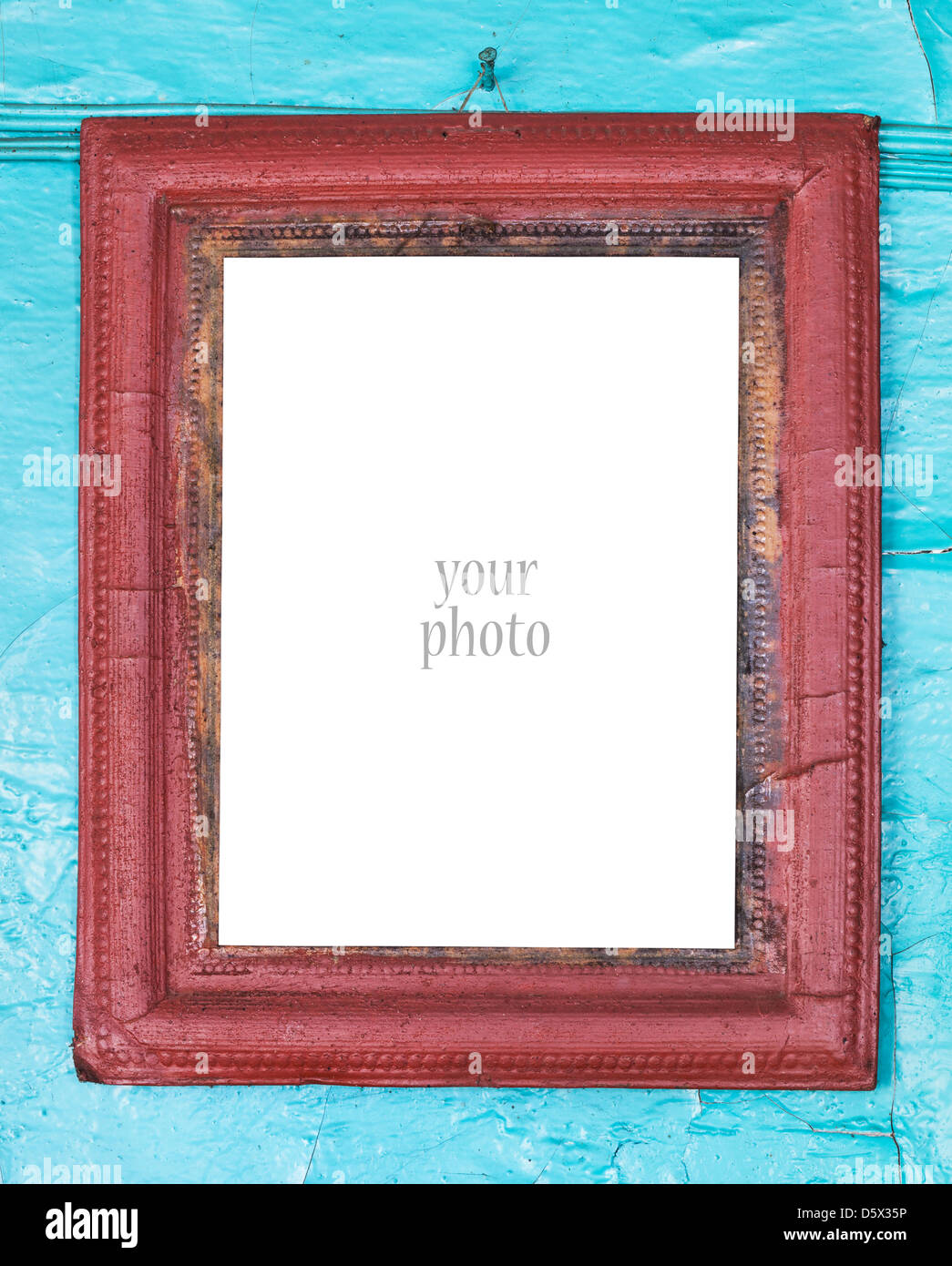 blank photo frame on old wall Stock Photo