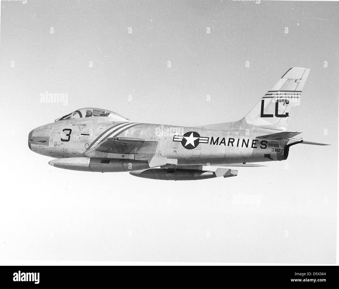 North American FJ-2 'Fury' of Marine Fighter Squadron (VMF) 122. The FJ-2 entered service with the squadron in Jan. 1954, and was one of the first operational swept wing fighters in the naval inventory. Stock Photo