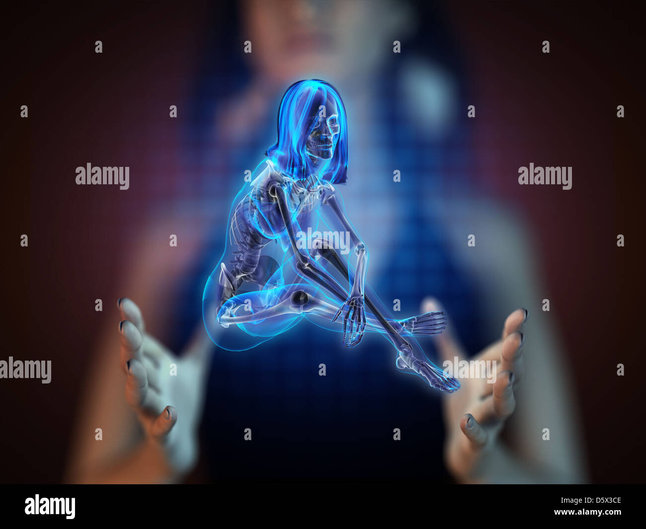 cute woman radiography on hologram Stock Photo