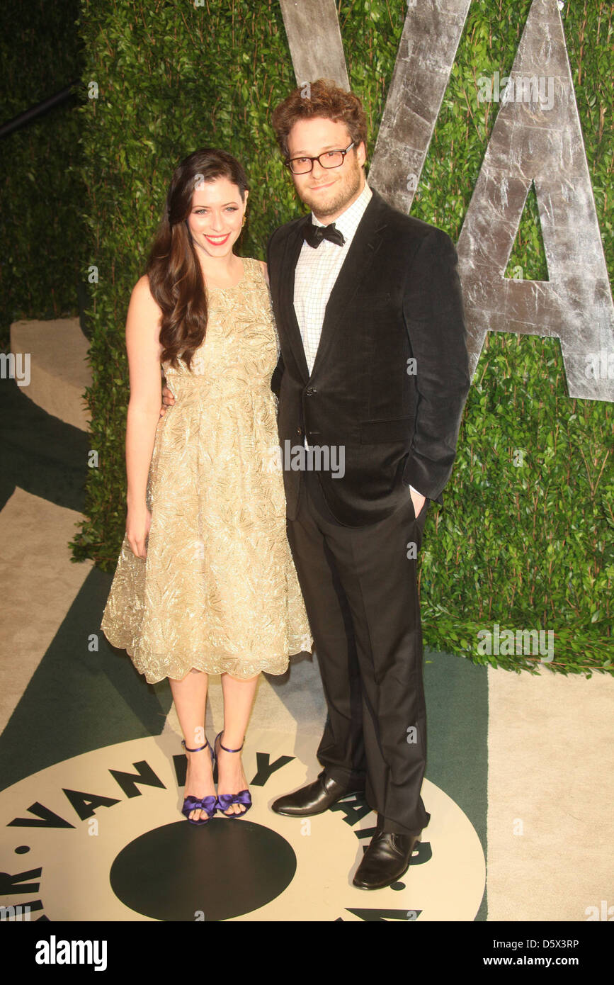 Seth Rogen and producer Lauren Miller 2012 Vanity Fair Oscar Party at Sunset Tower Hotel - Arrivals Los Angeles, California - Stock Photo