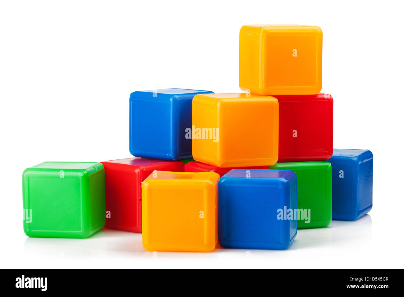 Plastic toy blocks on white background Stock Photo - Alamy