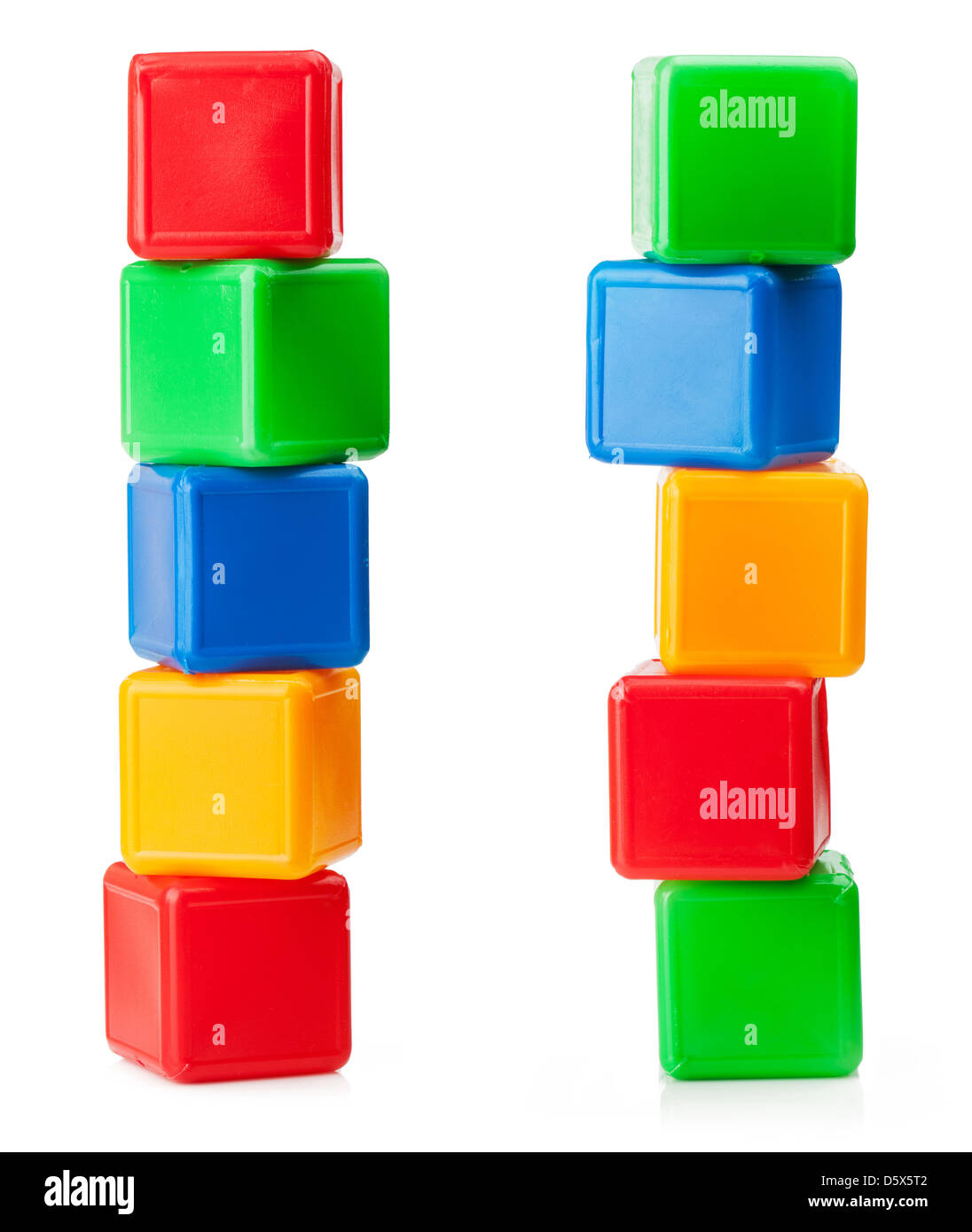 Plastic toy blocks on white background Stock Photo - Alamy