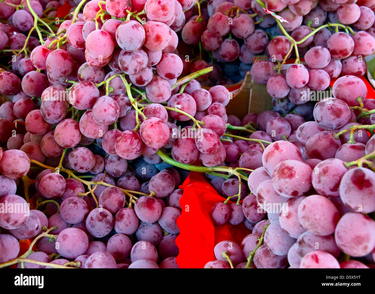 Red grapes for sale at a market in Palermo, Sicily, Italy Stock Photo