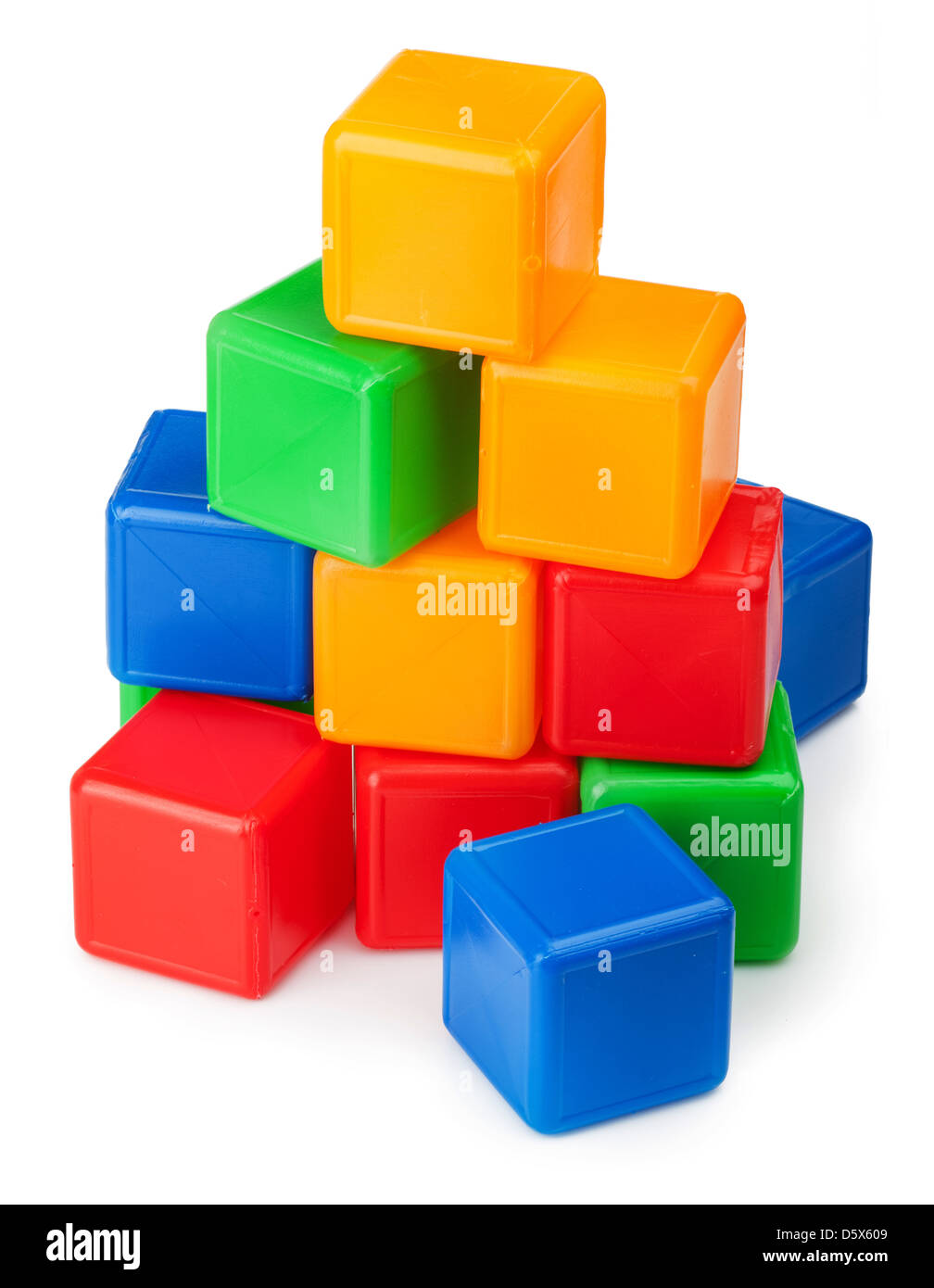 Plastic toy blocks on white background Stock Photo - Alamy