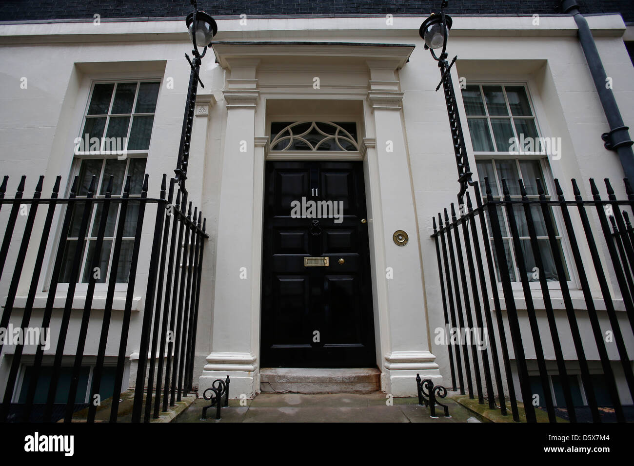 A general view of the entrance door to No:11 Downing Street in London, Britain, on 19  March 2013. Stock Photo