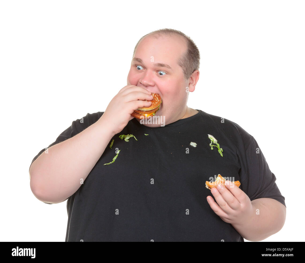 Fat Man Greedily Eating Hamburger Stock Photo - Alamy