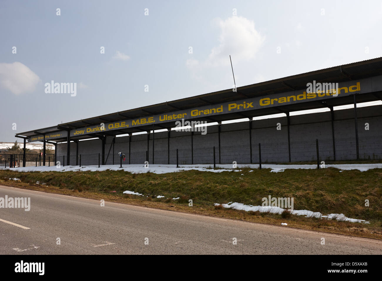 joey dunlop grandstand at the ulster grand prix start finish dundrod circuit county antrim northern ireland uk Stock Photo
