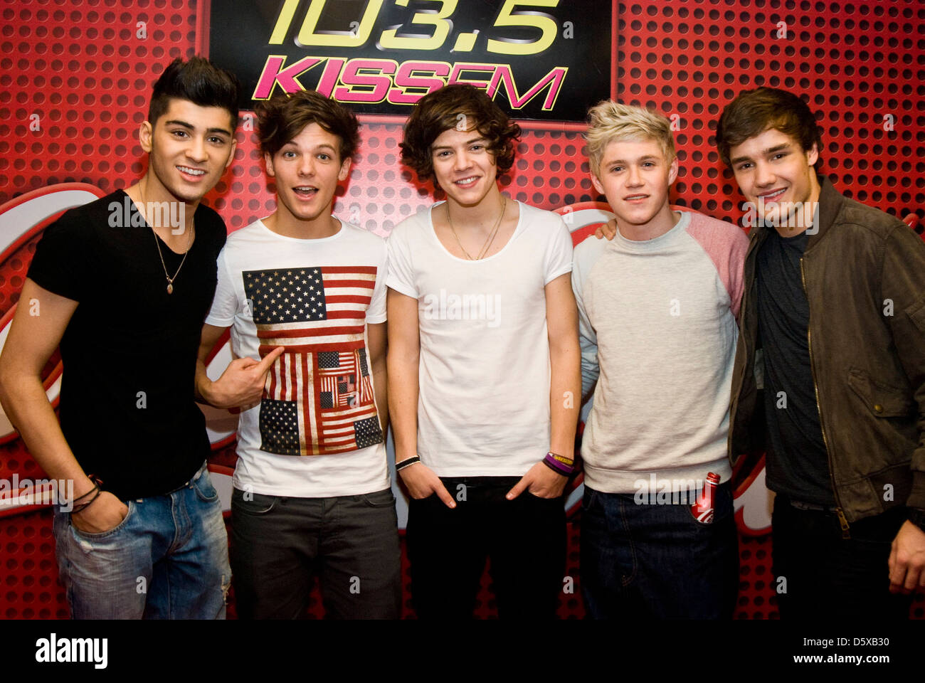 Niall Horan Zayn Malik Louis Tomlinson Liam Payne Harry Styles British Boy Band One Direction Perform At Kiss Fm Stock Photo Alamy